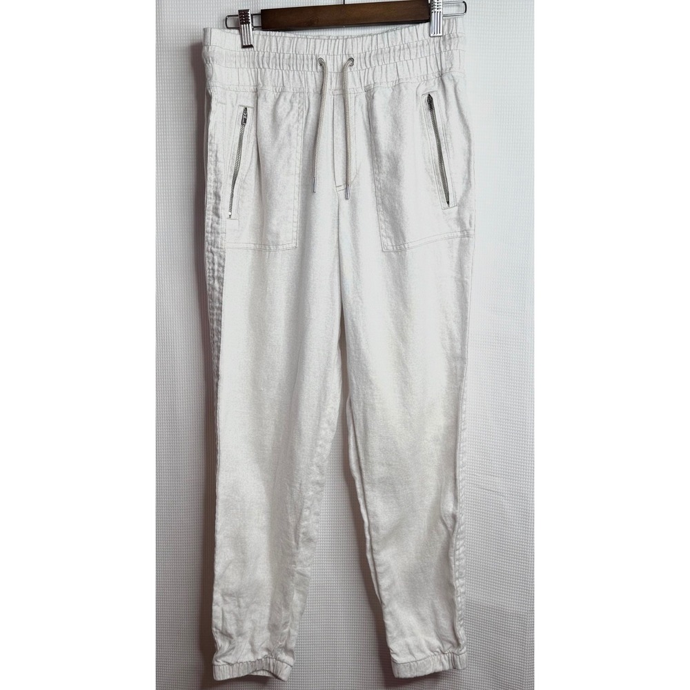 Athleta Women 100% Cabo Linen Joggers Pants Size 6 Drawstring Zipper Pockets